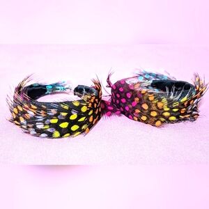 Vintage 80s Vibe Large Hoop Earrings - Colorful Feathered Covered